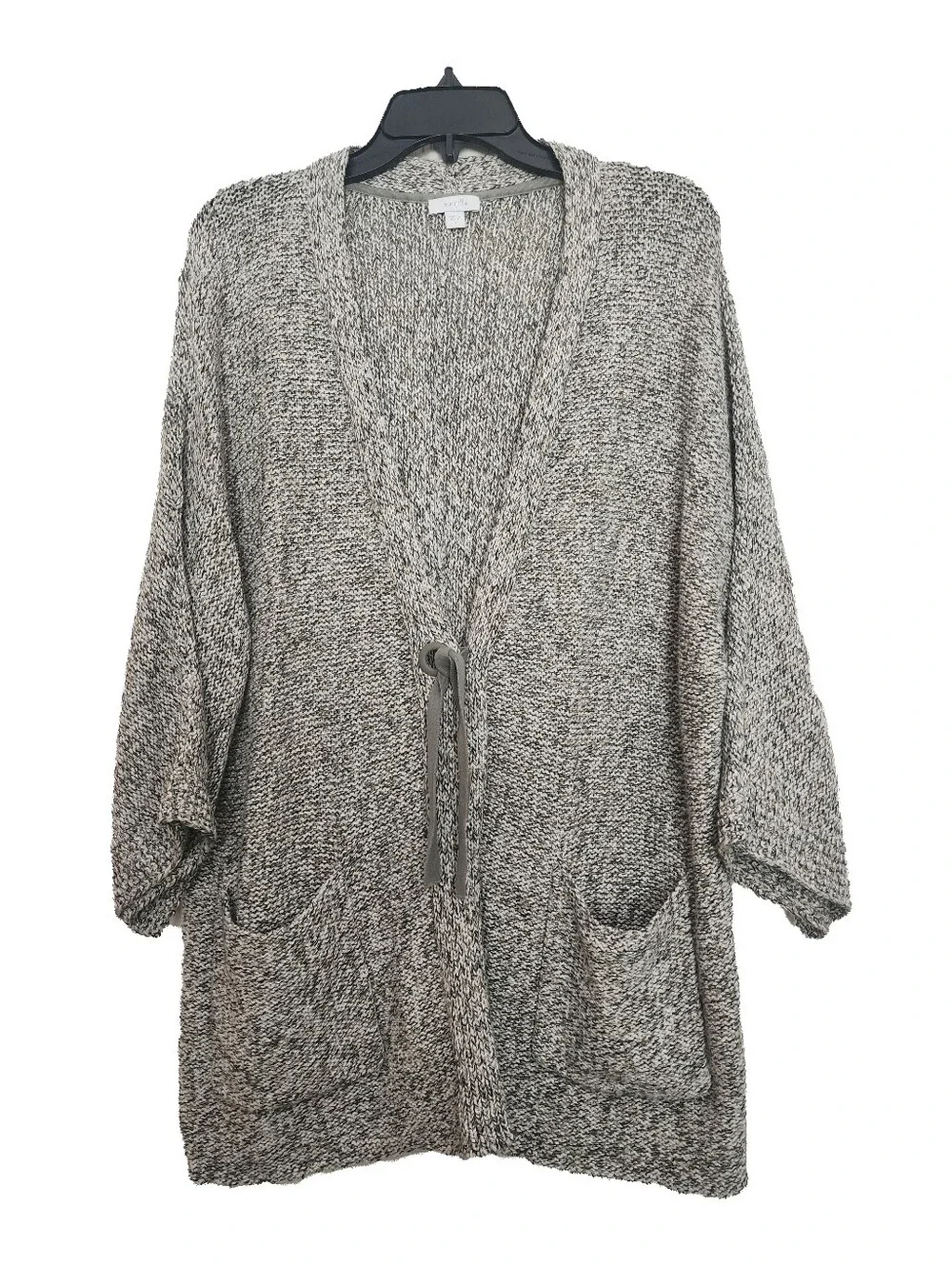 Pure Jill Cozy Open-Front Gray Marled Knit Sweater Cardigan SZ Large